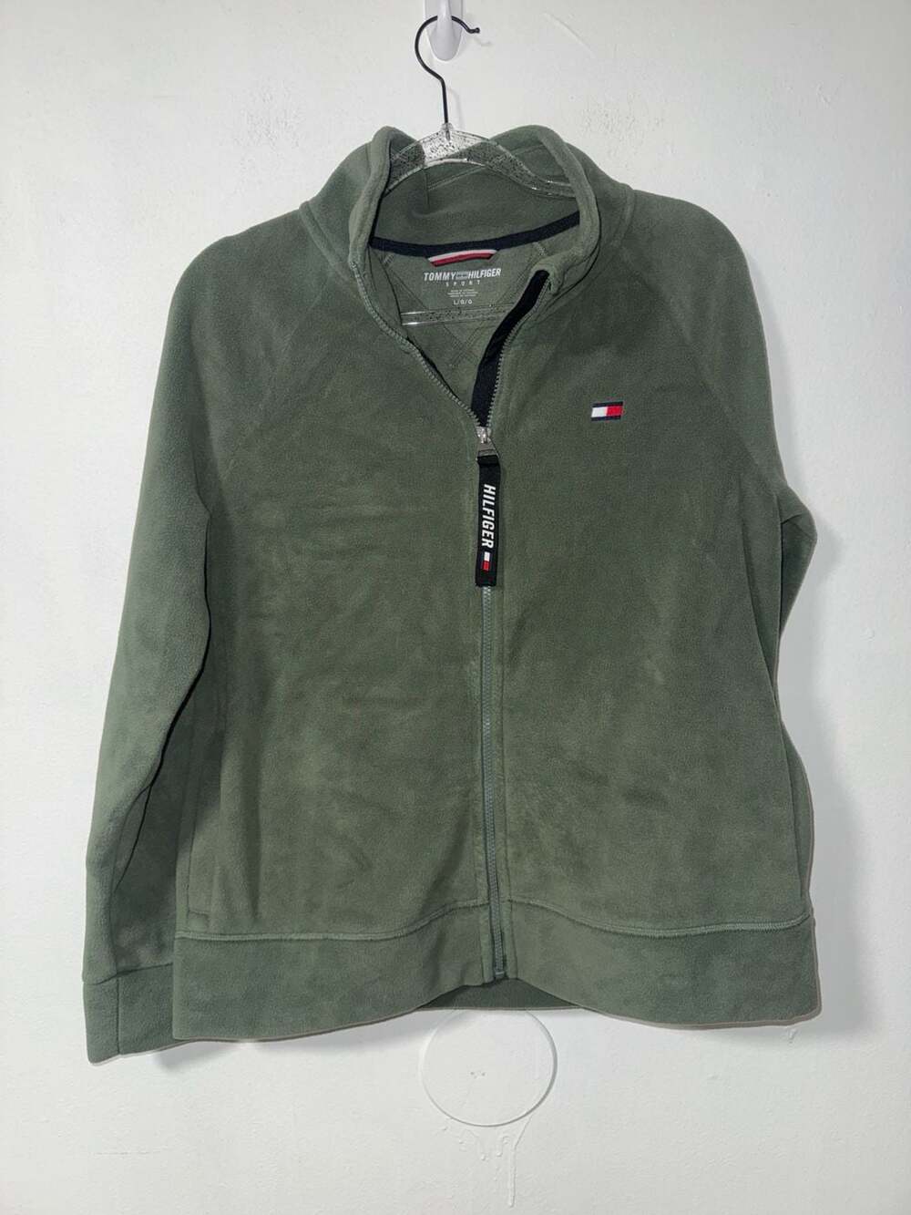 Tommy Hilfiger Sport Olive Green Full Zip Fleece Jacket Size Large